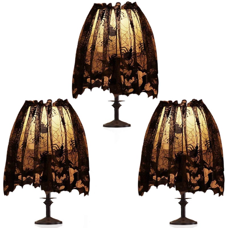 Partyprops 3Pcs Halloween Lamp Shade Cover Decoration, Black Lace Ribbon Spider web Lampshades Cover Topper Scarf for Festive Party Indoor Decor Supplies, Large 20 X 60 Inch Spiderweb Lamp Shade Cover - Image 1