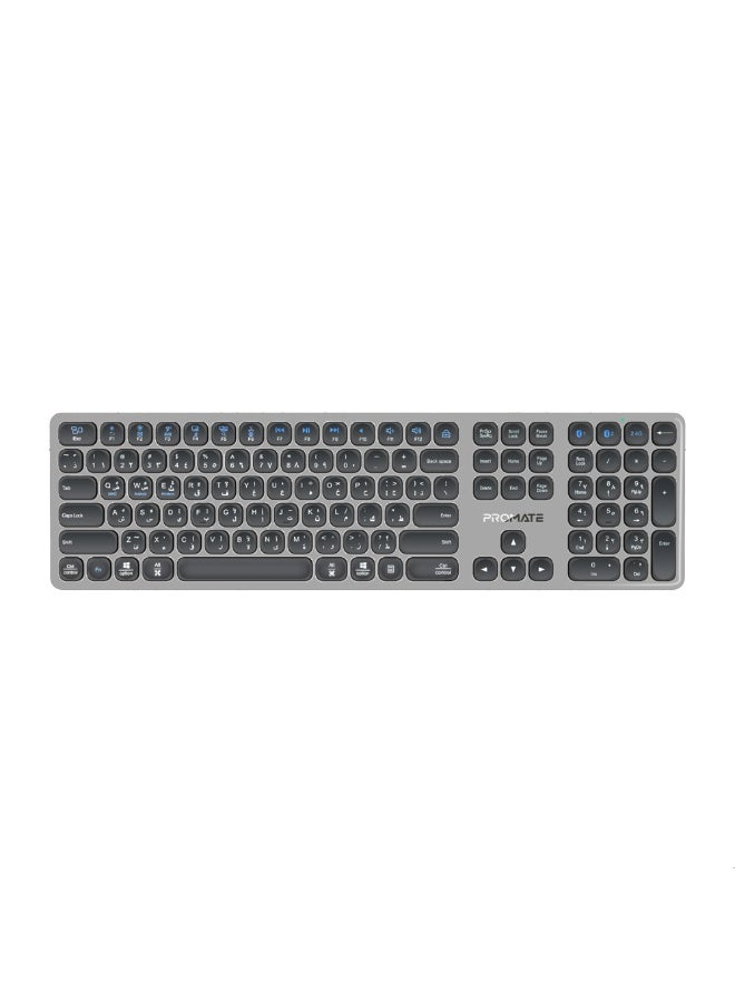 PROMATE ProKeys-X2 Wireless Keyboard, Full-Size Slim Scissor Key Design, Triple Mode BT5.1 + 2.4G, USB-C Rechargeable, 100H Battery Life, Multi-Device Keyboard for Windows Mac Android, English/Arabic English/Arabic - Image 2