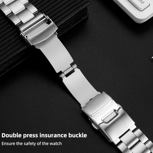 Danxancy Stainless Steel Watch Band Curved Ends Tapered 18mm 19mm 20mm 21mm 22mm 24mmFlexible Metal Watch Strap Smartwatch Bracelet Deployment Double FlipLock Buckle Silver Black Gold - Image 2