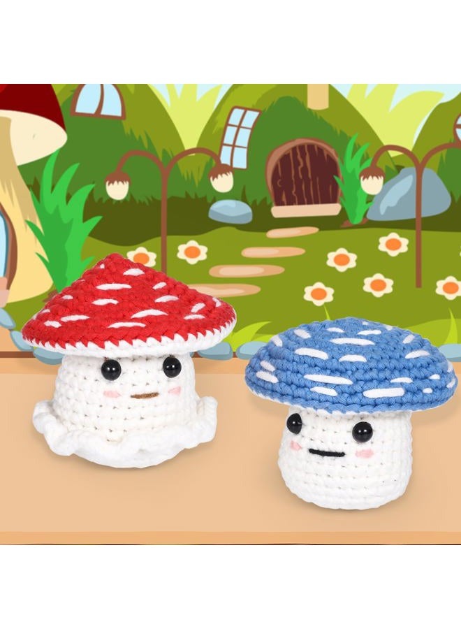 CrochetBox طقم كروشيه للمبتدئين: 2 قطعة من طقم كروشيه الفطر الأحمر والأزرق مع دروس فيديو خطوة بخطوة وخيوط، خطاف، ملحقات، هدية حرف يدوية للبالغين والأطفال (30%+ خيوط) - Image 2