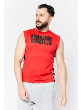 Rocky Men Crew Neck Sleeveless Graphic Print Vest, Red  - Image 1