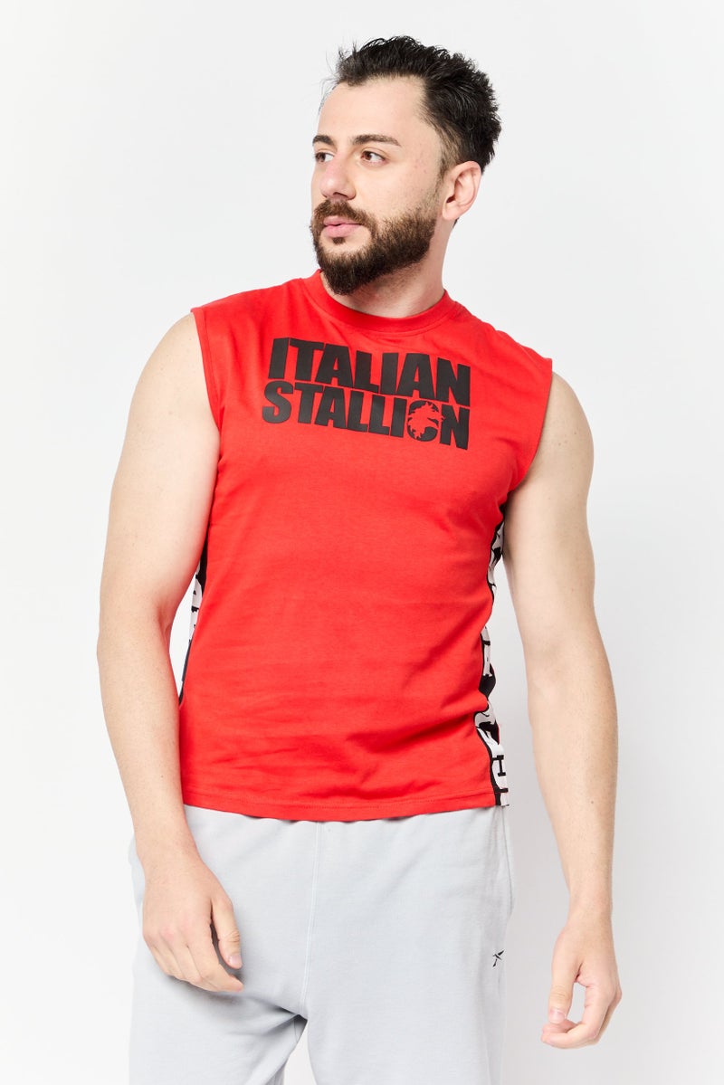 Rocky سترة بدون أكمام للرجال بتصميم جرافيكي، أحمر - Image 1
