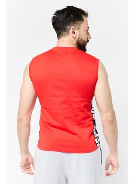 Rocky Men Crew Neck Sleeveless Graphic Print Vest, Red  - Image 4