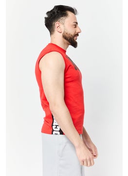 Rocky Men Crew Neck Sleeveless Graphic Print Vest, Red  - Image 3