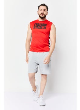 Rocky Men Crew Neck Sleeveless Graphic Print Vest, Red  - Image 2