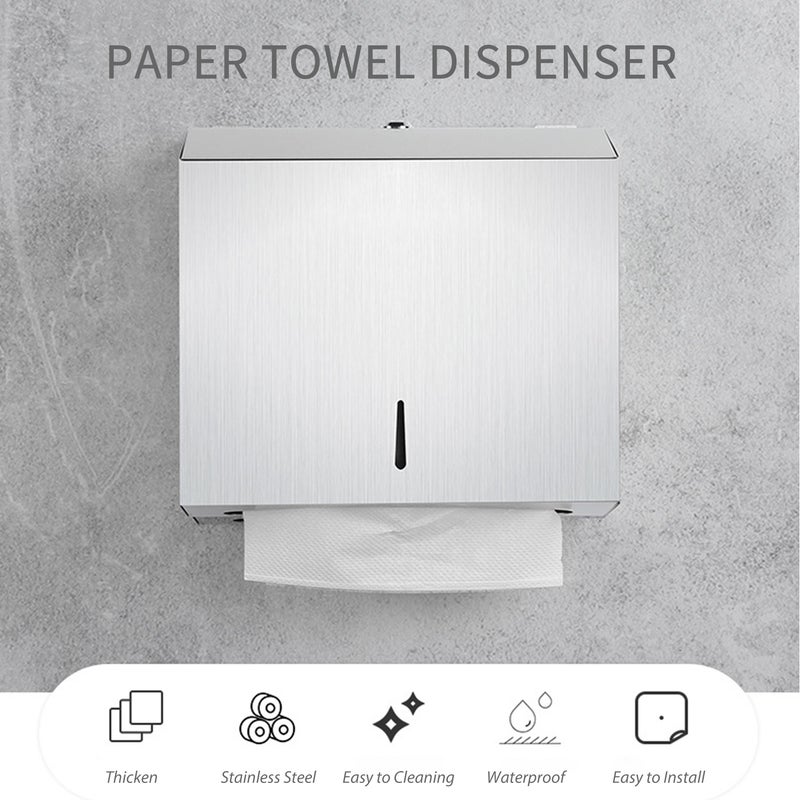 Paper Towel Dispenser Wall Mounted Drilling Paper Towel Holder Dispenser Brushed Stainless Steel Bathroom Toilet Tissue Dispenser Kitchen Paper Towel Dispenser with Key - Image 2