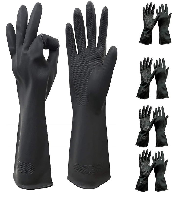 Ekon Ekon Combo of 5 Latex Non Slip Multipurpose Heavy Duty Reusable Safety Rubber Hand Gloves For Car Washing House Hold Home Dish Utensils Kitchen Work Bathroom Toilet Tiles Cleaning Men Women Black  - Image 1