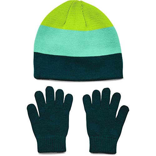 Under Armour boys Beanie Glove Combo , Blackout Teal (461)/Green Citrine , One Size Fits All - Image 2
