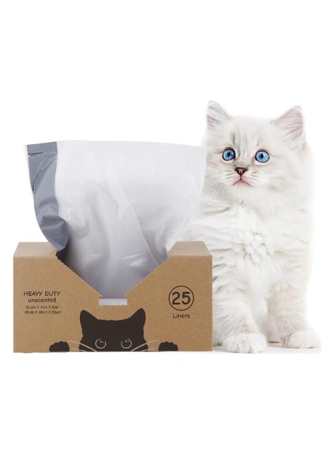Cat Litter Box Liners, Waste Litter Drawer Liners/Refills for Automatic Litter Boxes, Heavy Duty 2mil Thick with Drawstring, Unscented 25 Count