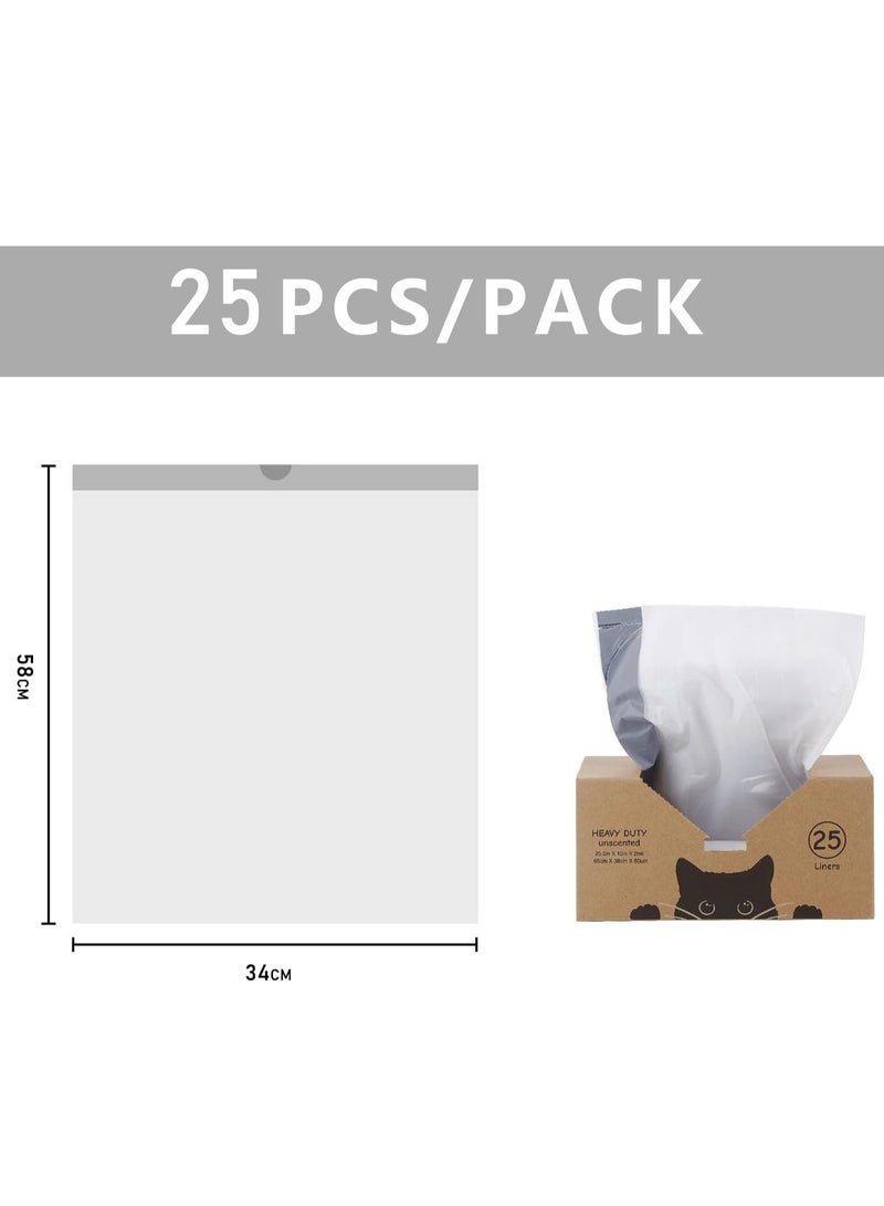 Cat Litter Box Liners, Waste Litter Drawer Liners/Refills for Automatic Litter Boxes, Heavy Duty 2mil Thick with Drawstring, Unscented 25 Count
