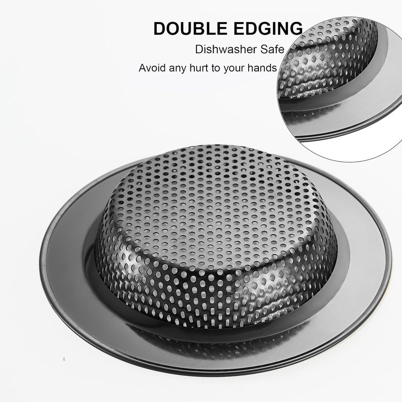 LASSHSWA Kitchen Sink Strainer Stainless Steel, Kitchen Sink Drain Strainer, Silver-Black Sink Strainers for Kitchen Sinks with Large Wide Rim 4.5" Diameter (2 PCS) - Image 3