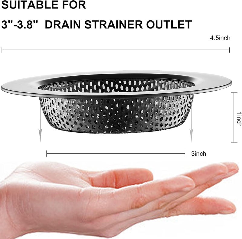 LASSHSWA Kitchen Sink Strainer Stainless Steel, Kitchen Sink Drain Strainer, Silver-Black Sink Strainers for Kitchen Sinks with Large Wide Rim 4.5" Diameter (2 PCS) - Image 2