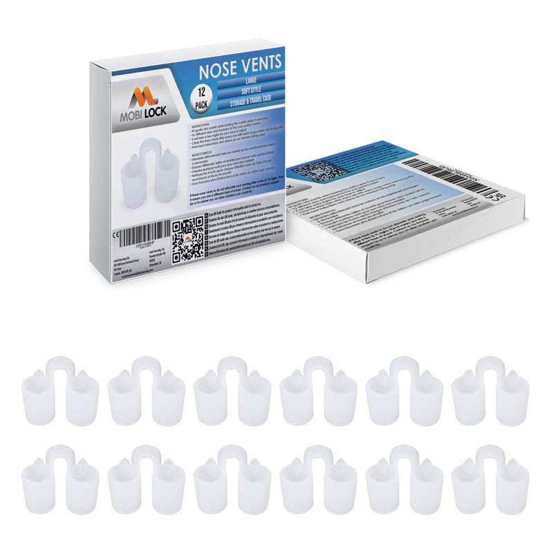 Mobi Lock Nose Vent Sinus Relief Dilator (Pack of 12 Large Size) Soft Vents - A Simple Solution for Nasal Snorers - Reusable Snoring Device to enjoy a peaceful night's sleep - by Mobi Lock - Image 1