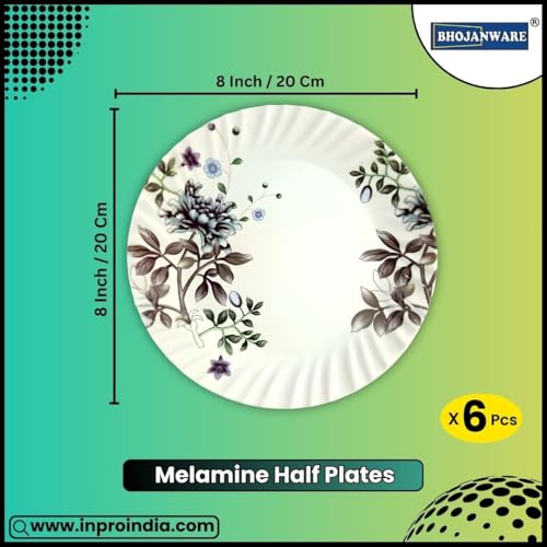 BHOJANWARE Elegant Melamine Round Half Plates Set (Pack of 6) - Perfect for Serving Snacks and Meals for 6! (Size: 8 Inch/20 cm) - Image 2