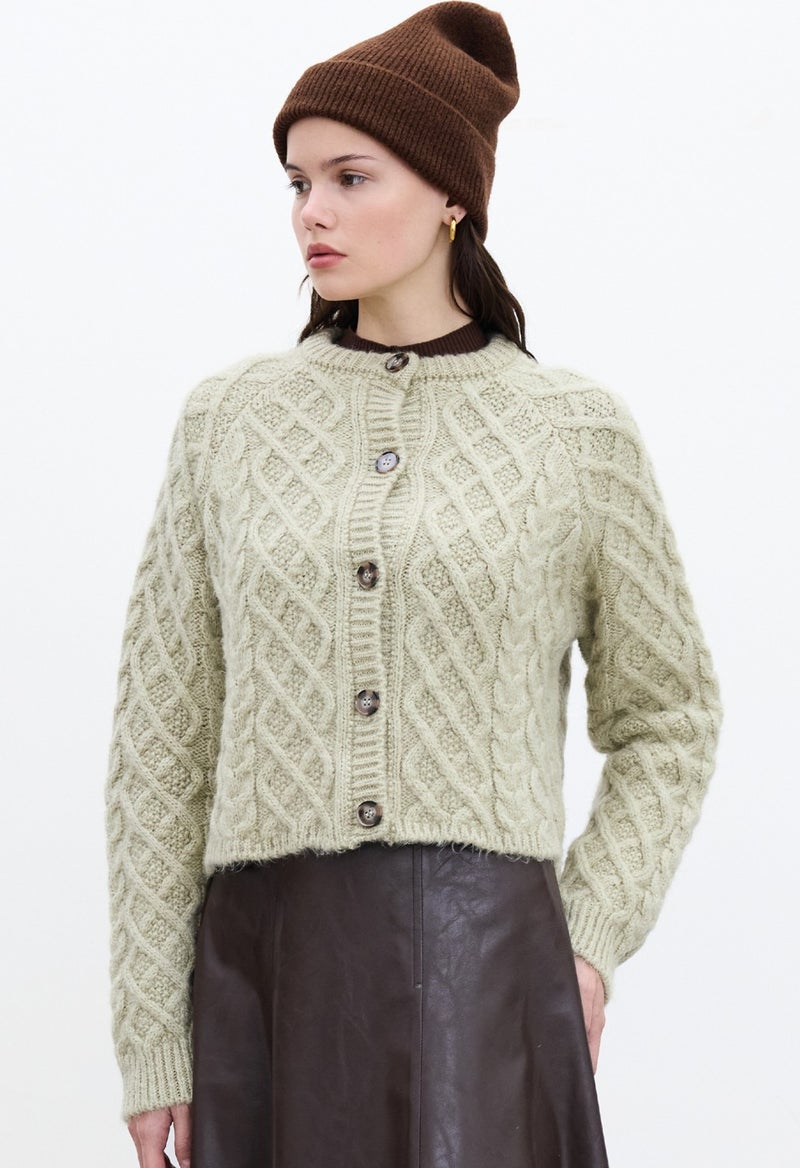 Manuka Hair Knitted Cardigan Soft Green  - Image 1