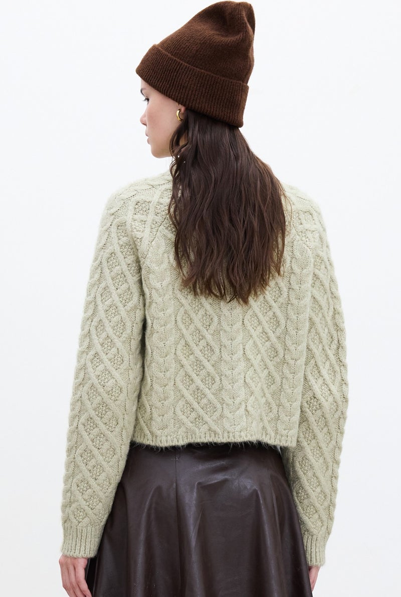 Manuka Hair Knitted Cardigan Soft Green  - Image 4