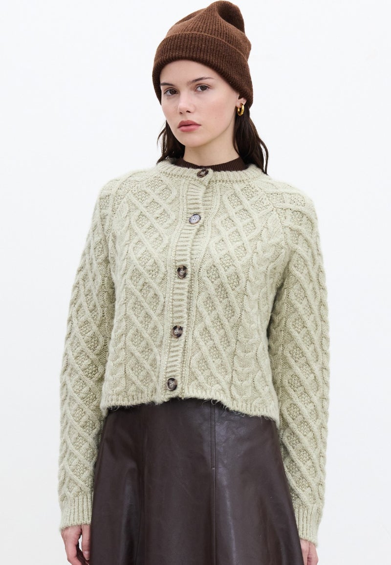 Manuka Hair Knitted Cardigan Soft Green  - Image 3