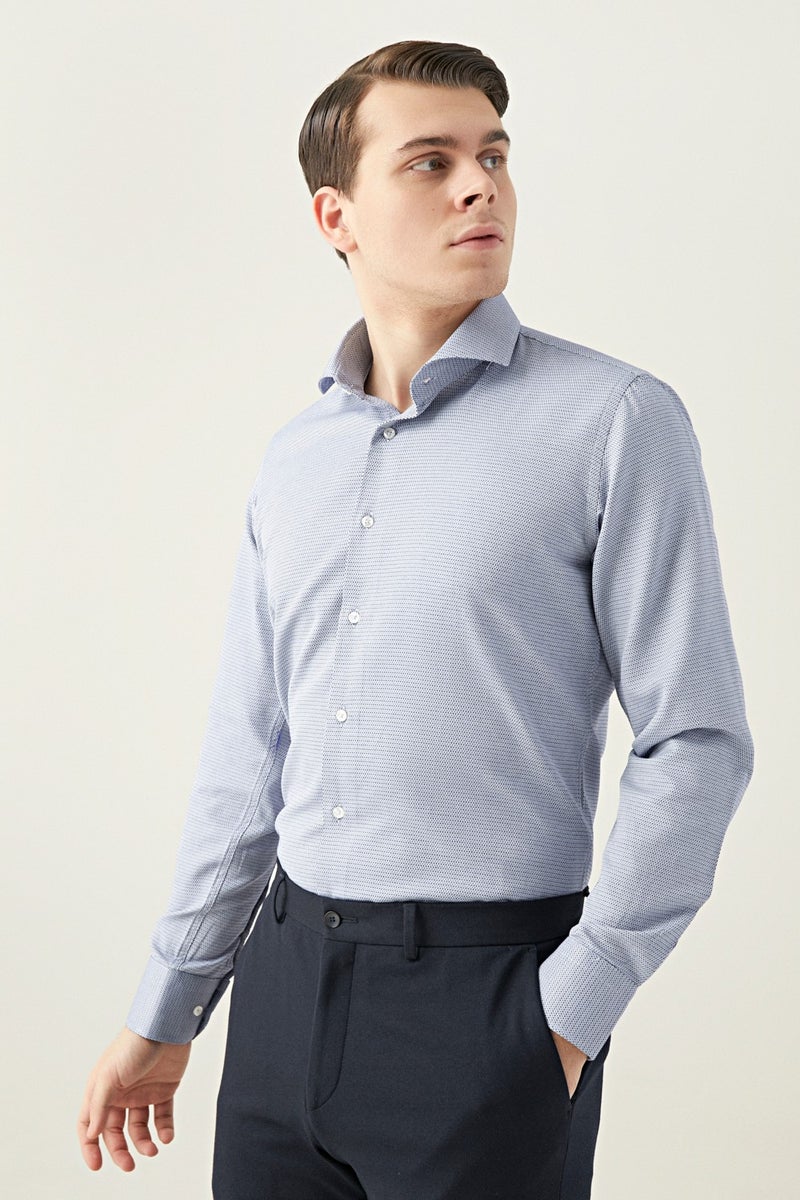 D'S DAMAT D'S Groom Slim Fit Navy Blue Printed Shirt 9HF022106185M - Image 1