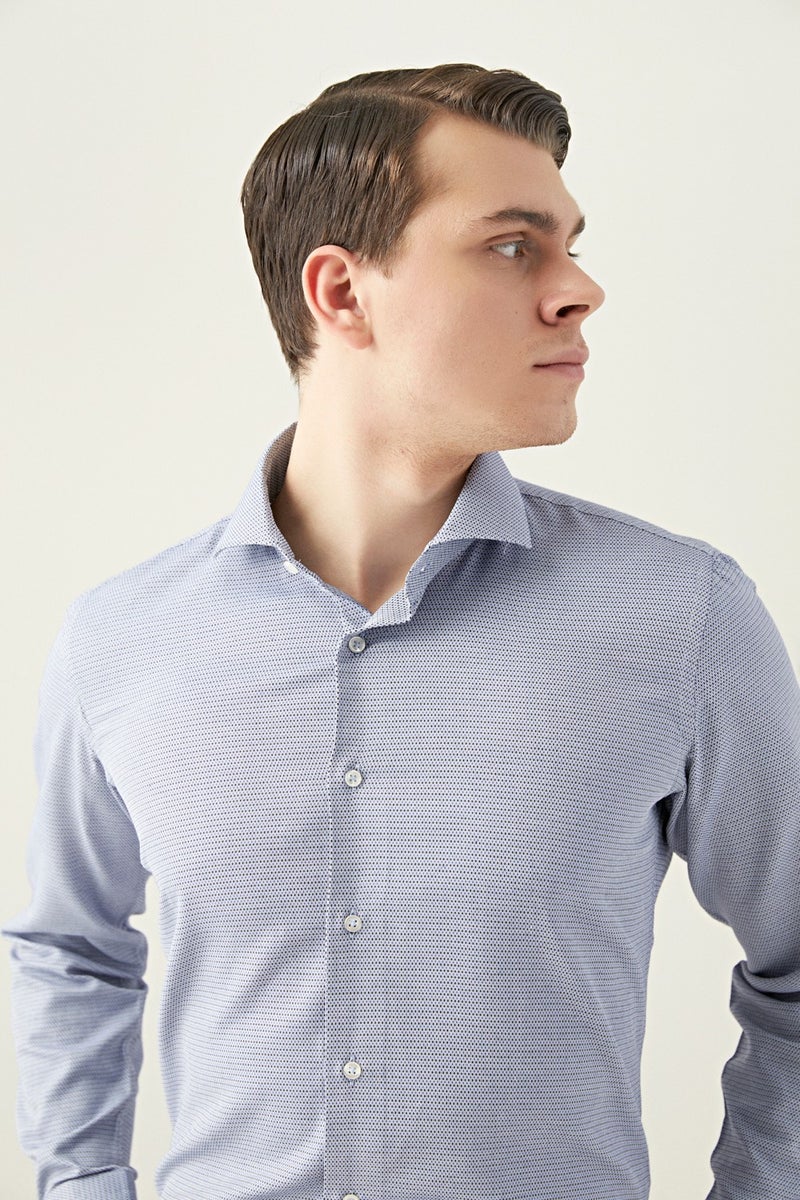 D'S DAMAT D'S Groom Slim Fit Navy Blue Printed Shirt 9HF022106185M - Image 2