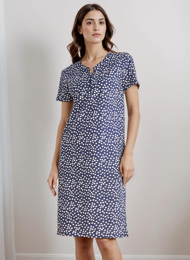 سبلاش فيڤ قميص نوم بطول الركبة بياقة مستديرة - Image 2