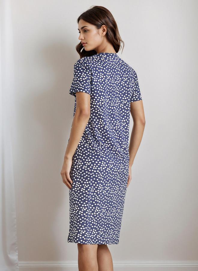 سبلاش فيڤ قميص نوم بطول الركبة بياقة مستديرة - Image 3