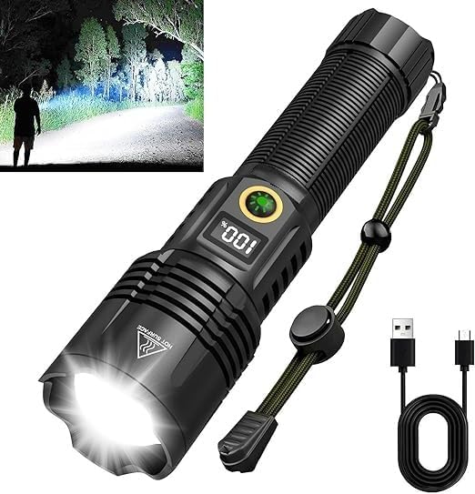 Zorzel 200000 Lumen Rechargeable Tactical Flashlight Bright Torch Flashlight with 5 Modes Waterproof Zoomable XHP50 LED for Hiking Hunting Camping Emergency Outdoor Sport - Image 1