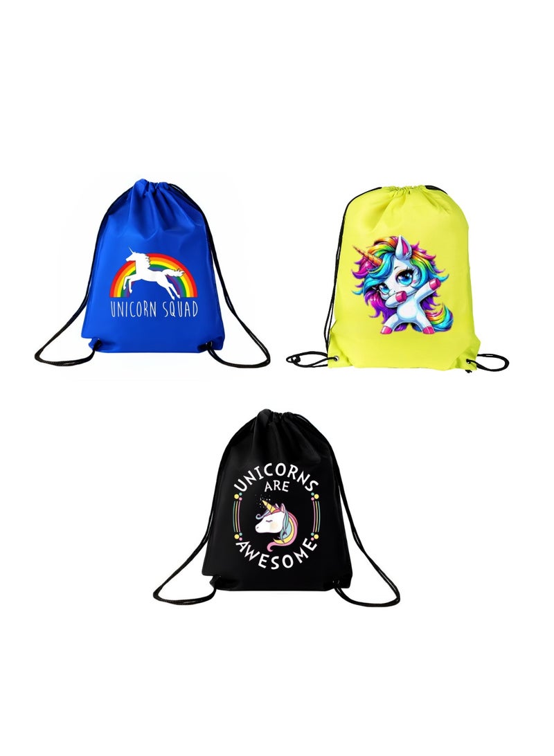 برينت شوب فور مي مجموعة من 3 حقائب برباط بتصميم وحيد القرن للفتيات - حقيبة ظهر رياضية متينة للأطفال، رائعة للمدرسة والاستخدام اليومي، خفيفة الوزن مع طباعة يونيكورن للاستخدام اليومي - Image 1