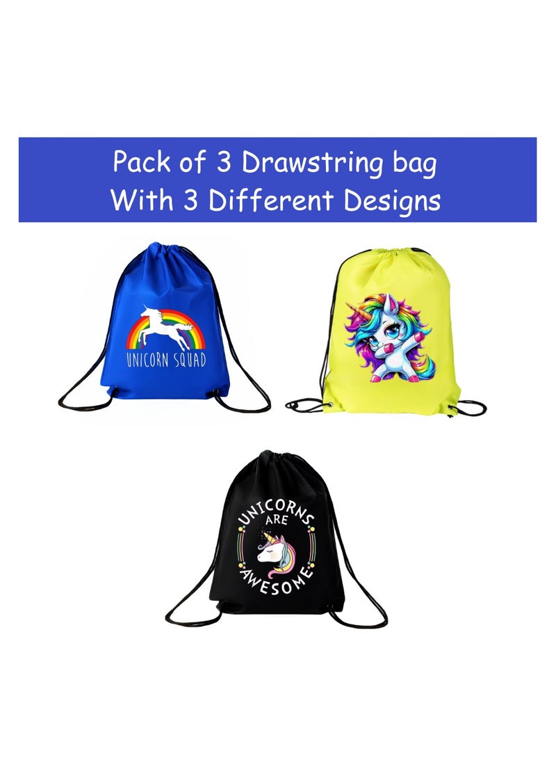 برينت شوب فور مي مجموعة من 3 حقائب برباط بتصميم وحيد القرن للفتيات - حقيبة ظهر رياضية متينة للأطفال، رائعة للمدرسة والاستخدام اليومي، خفيفة الوزن مع طباعة يونيكورن للاستخدام اليومي - Image 2