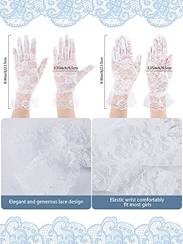 Heentan 4 Pairs Tea Party Gloves for Little Girls Kids Lace Short White Satin Princess Dressing Gloves with Bows for Party(White,Stylish Style) - Image 5