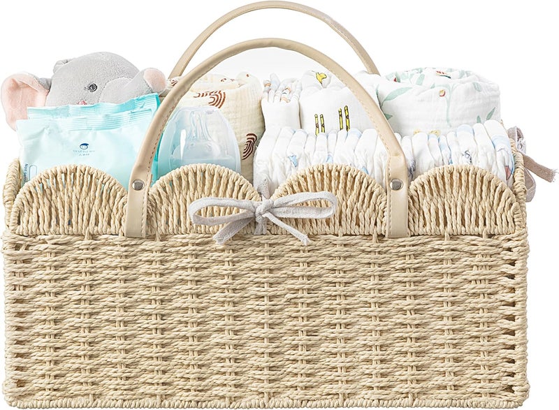 HBlife Large Baby Diaper Caddy Paper Rope Storage Baskets Nursery Bin with Removable Divider Portable Car Organizer for Diapers Baby Shower Gifts Newborn Essentials Must Haves - Image 1