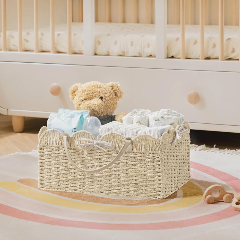 HBlife Large Baby Diaper Caddy Paper Rope Storage Baskets Nursery Bin with Removable Divider Portable Car Organizer for Diapers Baby Shower Gifts Newborn Essentials Must Haves - Image 2