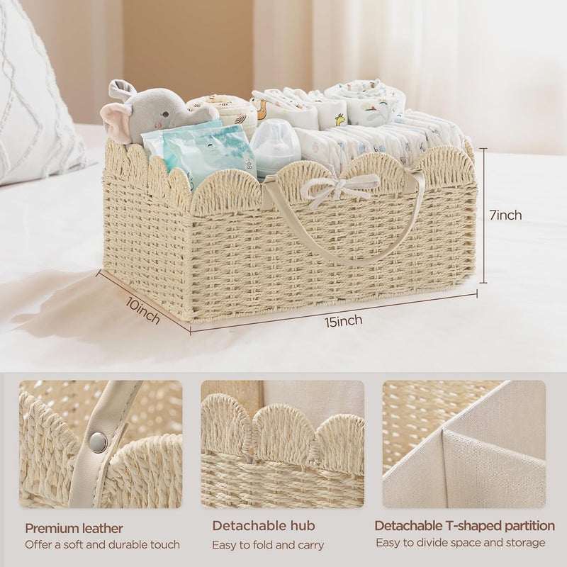 HBlife Large Baby Diaper Caddy Paper Rope Storage Baskets Nursery Bin with Removable Divider Portable Car Organizer for Diapers Baby Shower Gifts Newborn Essentials Must Haves - Image 3