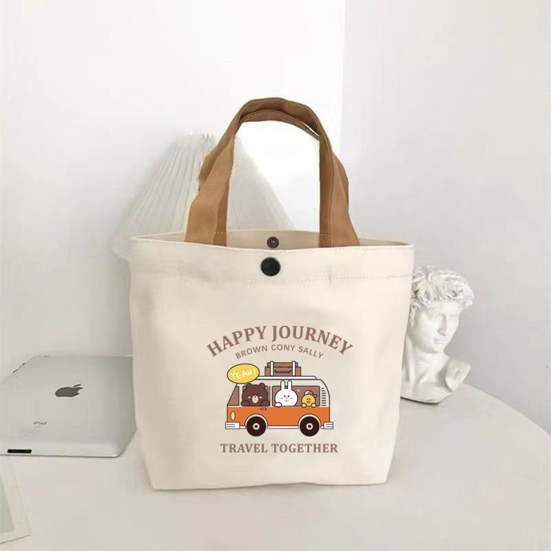 New Bear Canvas Bag for Female Students, Portable Work Small Hand-Held Lunch Bag, Handbag, Canvas Bag, Gift Bag Bus tour 