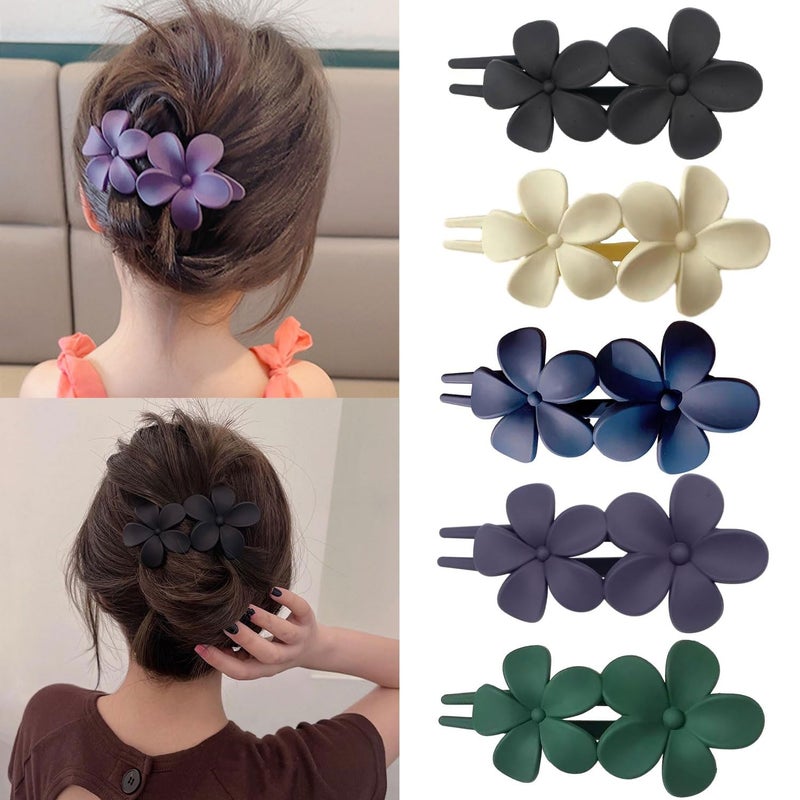 Mdscve 5Pcs Flower Flat Hair Clips for Women Matte Flat Hair Claw French Alligator Clips Non-Slip Cute Duck Billed Flat Claw Clips for Thick Hair for Girls, white,green,black,purple,blue - Image 1