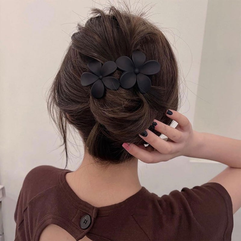 Mdscve 5Pcs Flower Flat Hair Clips for Women Matte Flat Hair Claw French Alligator Clips Non-Slip Cute Duck Billed Flat Claw Clips for Thick Hair for Girls, white,green,black,purple,blue - Image 4