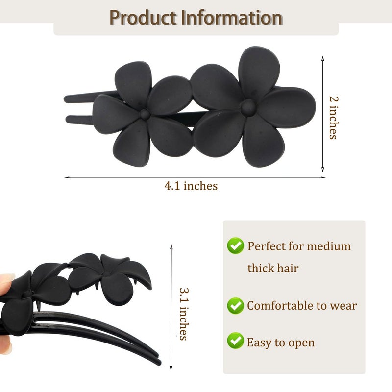 Mdscve 5Pcs Flower Flat Hair Clips for Women Matte Flat Hair Claw French Alligator Clips Non-Slip Cute Duck Billed Flat Claw Clips for Thick Hair for Girls, white,green,black,purple,blue - Image 3