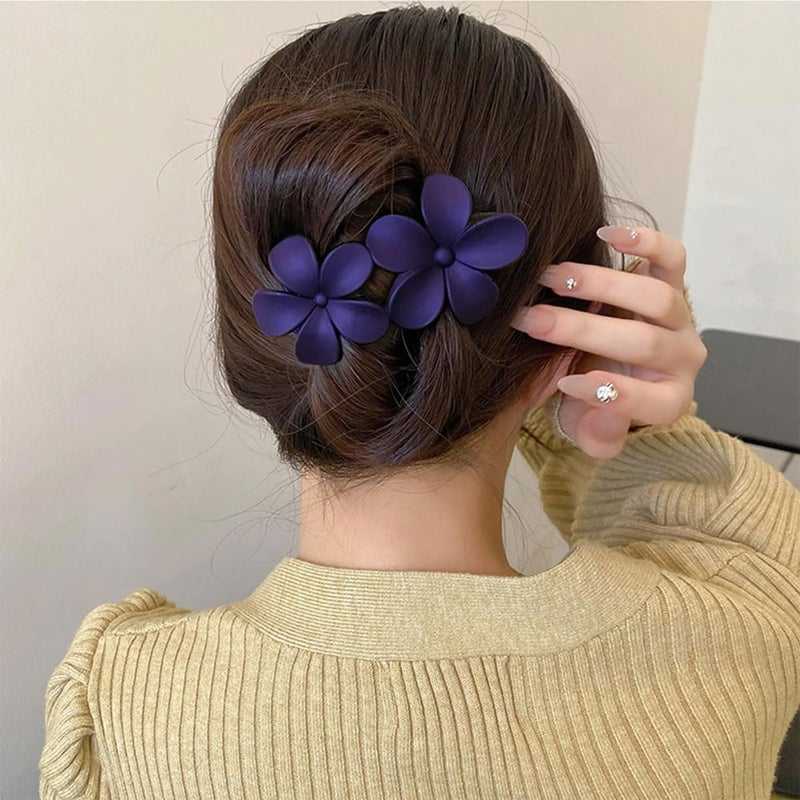 Mdscve 5Pcs Flower Flat Hair Clips for Women Matte Flat Hair Claw French Alligator Clips Non-Slip Cute Duck Billed Flat Claw Clips for Thick Hair for Girls, white,green,black,purple,blue - Image 5