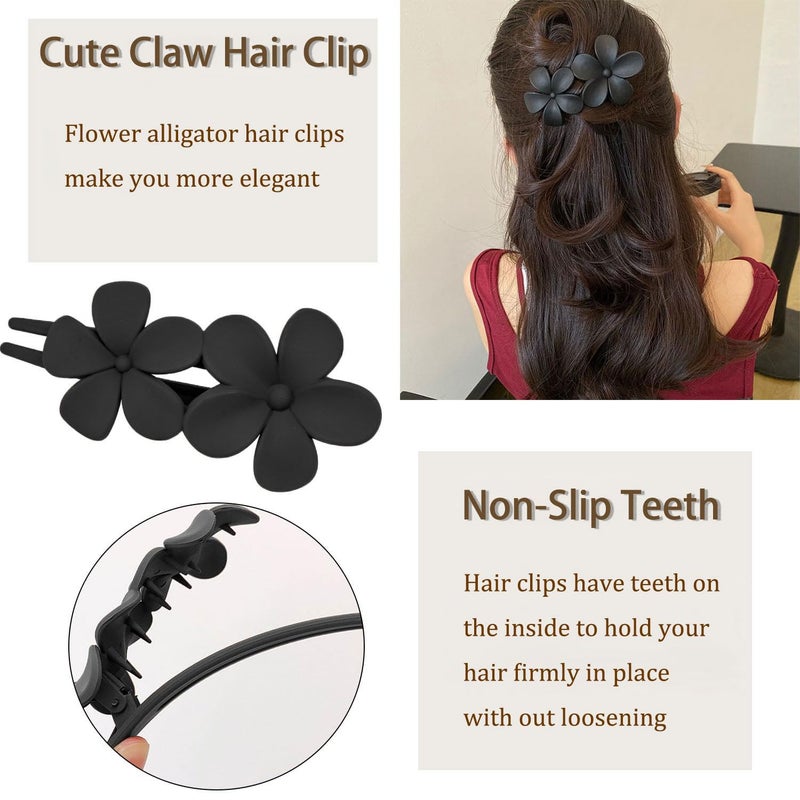 Mdscve 5Pcs Flower Flat Hair Clips for Women Matte Flat Hair Claw French Alligator Clips Non-Slip Cute Duck Billed Flat Claw Clips for Thick Hair for Girls, white,green,black,purple,blue - Image 2