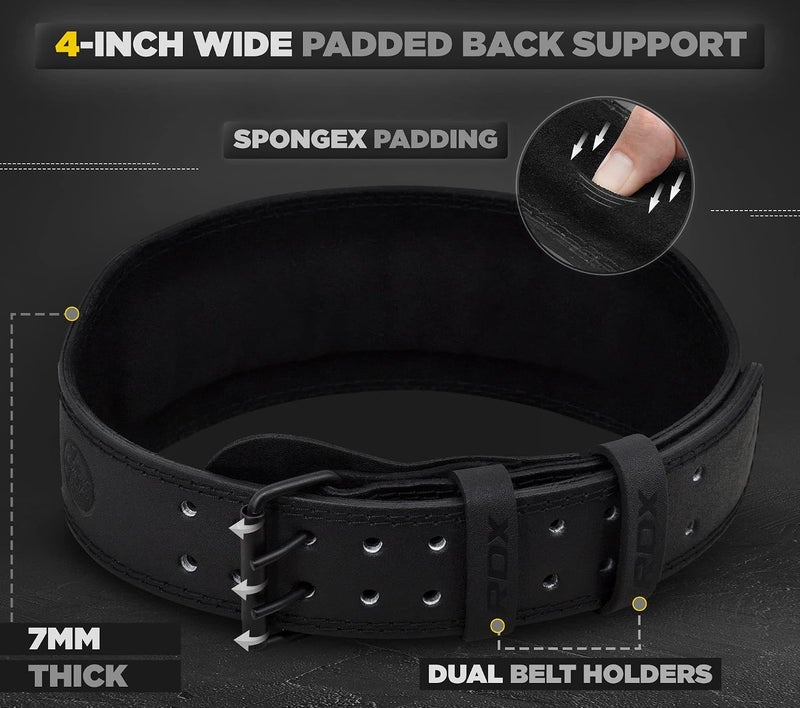RDX Weight Lifting Belt for Gym Fitness - Cowhide Leather, 4" & 6" Padded, Adjustable for Powerlifting and Bodybuilding -XL |Black/Black (WBS-4FB-XL) - Image 3