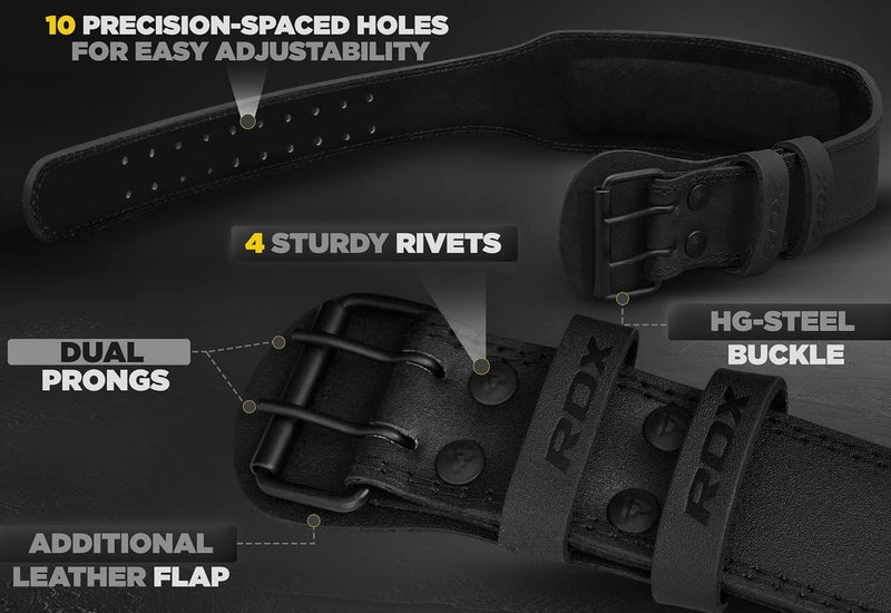 RDX Weight Lifting Belt for Gym Fitness - Cowhide Leather, 4" & 6" Padded, Adjustable for Powerlifting and Bodybuilding -XL |Black/Black (WBS-4FB-XL) - Image 4