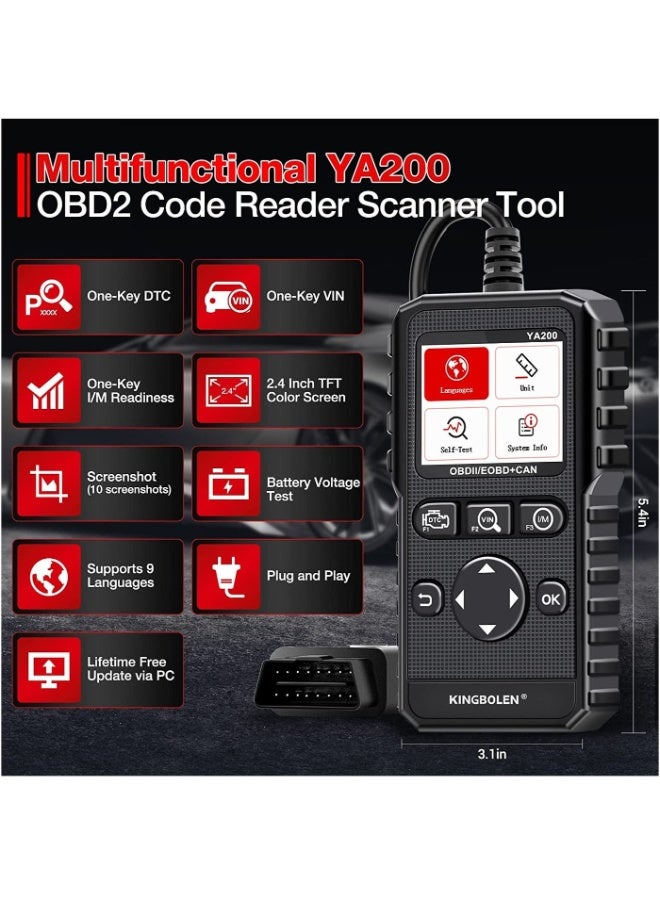 كينج بولين ماسح KINGBOLEN YA200 OBD2، قارئ أكواد سيارة OBD2 لفحص ضوء المحرك - Image 4
