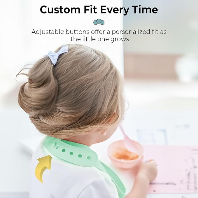 StarAndDaisy Reusable Silicone Bib for Baby with Adjustable Buttons for Mess-Free Feeding, Weaning, and Easy Cleaning and Waterproof (Printed-Green Bear) - Image 3