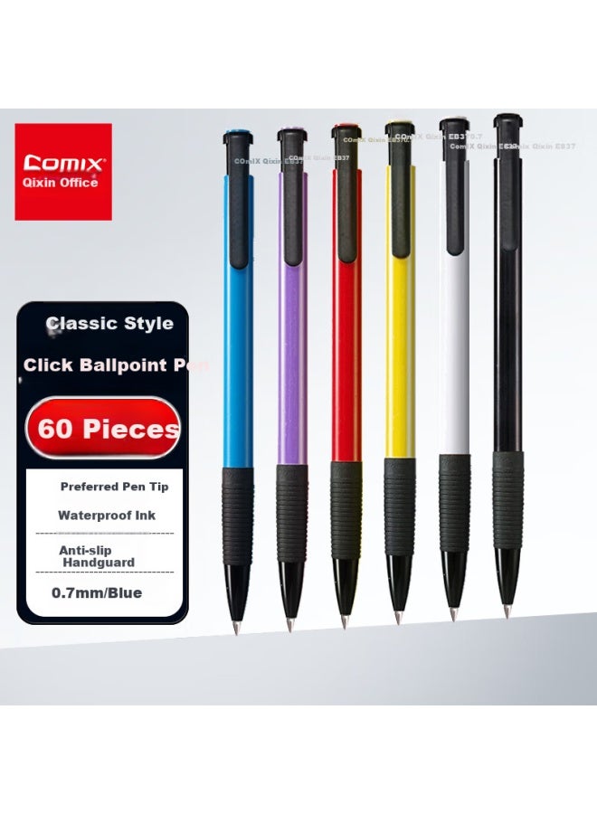 كوميكس Comix 60 قطعة قلم حبر جاف بضغطة زر 0.7mm أزرق أداة قرطاسية مكتبية Eb12 - Image 1
