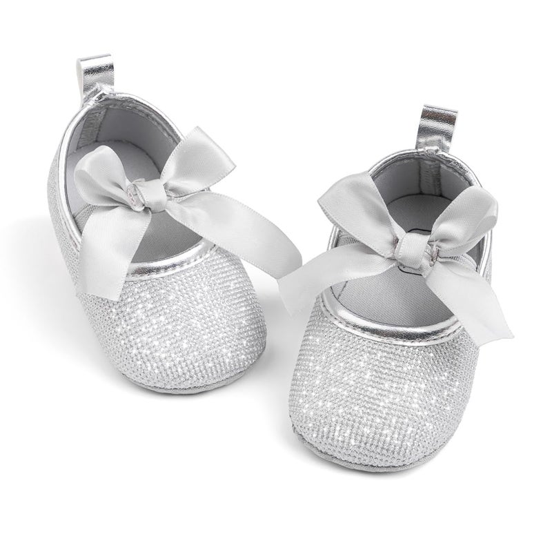 ohsofy Baby Girls Sparkly Mary Jane Flats Soft Sole Non Slip Princess Ballet Dresses Shoes Infant Flower Girls Wedding Party Prewalker Crib Shoes - Image 1