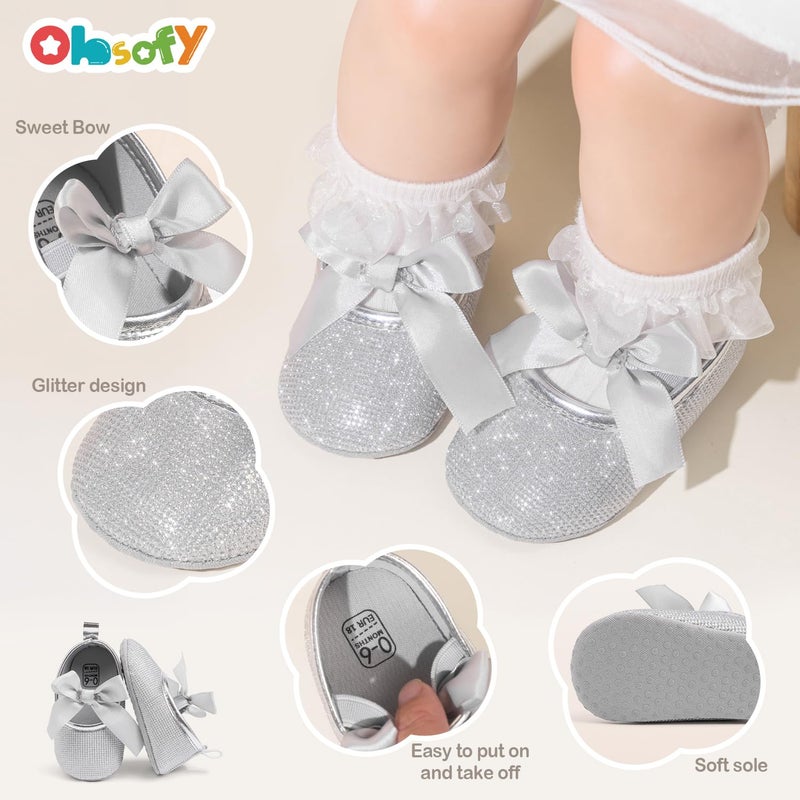 ohsofy Baby Girls Sparkly Mary Jane Flats Soft Sole Non Slip Princess Ballet Dresses Shoes Infant Flower Girls Wedding Party Prewalker Crib Shoes - Image 4