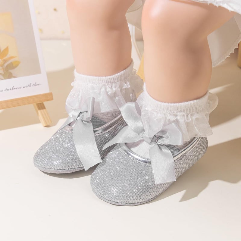 ohsofy Baby Girls Sparkly Mary Jane Flats Soft Sole Non Slip Princess Ballet Dresses Shoes Infant Flower Girls Wedding Party Prewalker Crib Shoes - Image 2