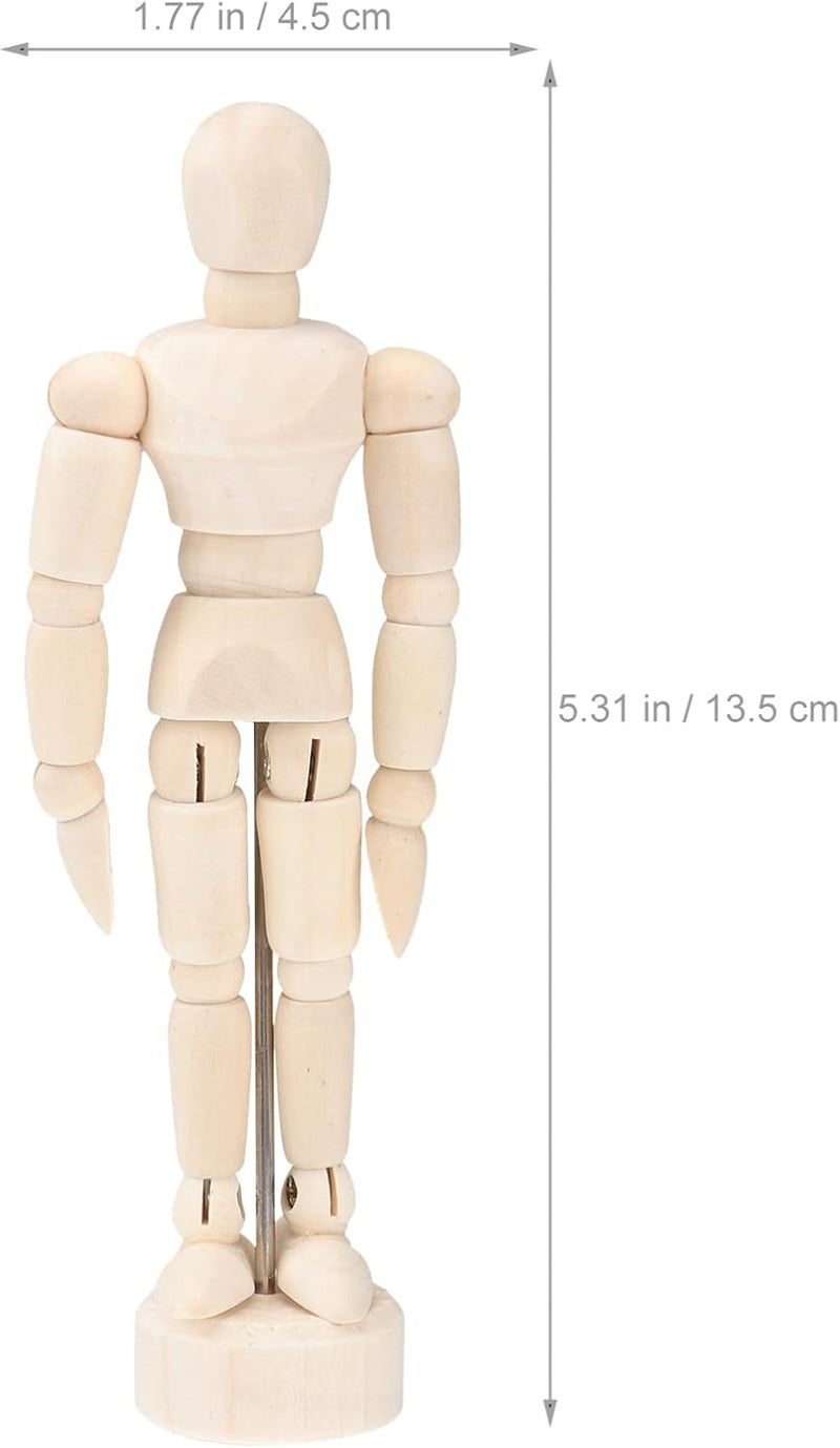 Toyvian 3pcs Wooden Mannequin Figures Artists: 4.5 Inches Jointed Artist Manikins with Stand for Drawing, Sketching, Home Office Desk Decoration - Image 5