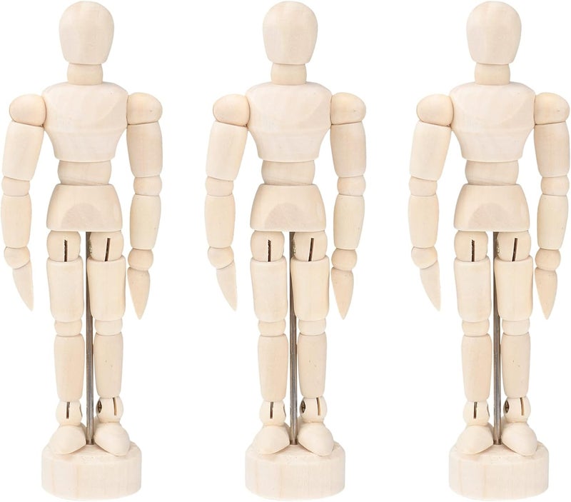 Toyvian 3pcs Wooden Mannequin Figures Artists: 4.5 Inches Jointed Artist Manikins with Stand for Drawing, Sketching, Home Office Desk Decoration - Image 1