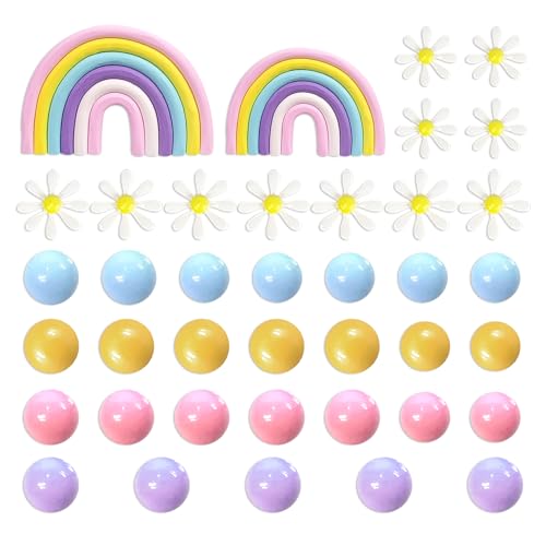 DRWATE 35 PCS Groovy Cake Toppers Boho Cake Topper Hippie Party Decorations with Flower Rainbow Balls for Girl Birthday Party Boho Groovy Party Supplies (Style 2) - Image 1
