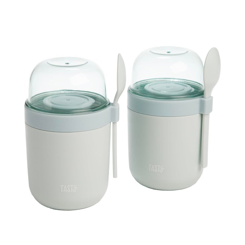 Tasty Travel Snack Cups with Spoons, On-The-Go Snacking, Divided Compartments, Great for Nuts, Cereal, Granola, Yogurt and More, Made Without BPA, 2-Pack, Aqua - Image 1